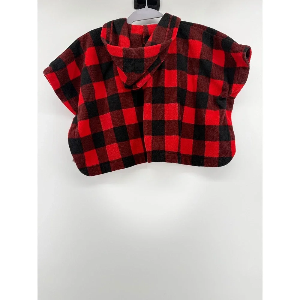 Old Navy Buffalo Plaid Fleece Poncho 4T Polyester Red Black Hooded Gorpcore
